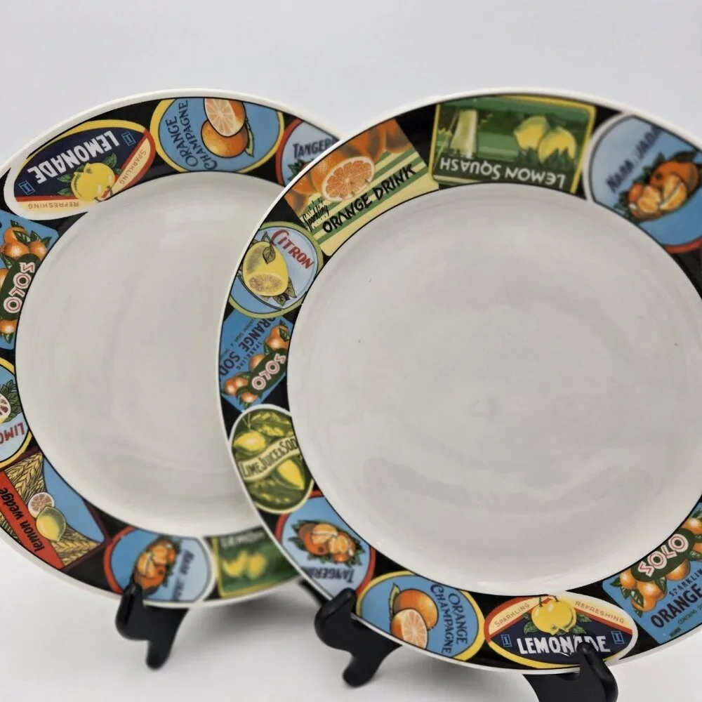 6 Oneida Majesticware Stoneware Citrus‎ Labels Dinner Plates Fruit 10.5 Lemonade